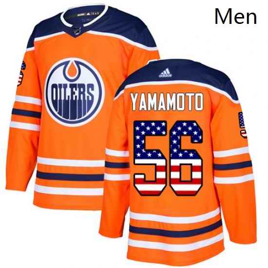 Mens Adidas Edmonton Oilers 56 Kailer Yamamoto Authentic Orange USA Flag Fashion NHL Jersey